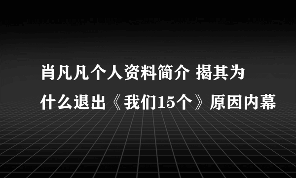 肖凡凡个人资料简介 揭其为什么退出《我们15个》原因内幕