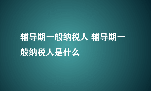 辅导期一般纳税人 辅导期一般纳税人是什么