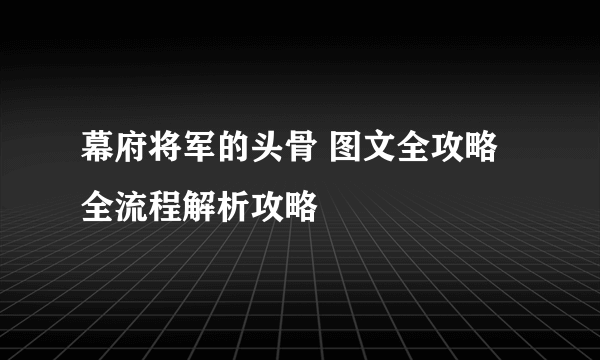 幕府将军的头骨 图文全攻略 全流程解析攻略