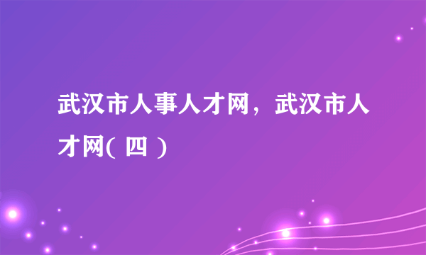 武汉市人事人才网，武汉市人才网( 四 )