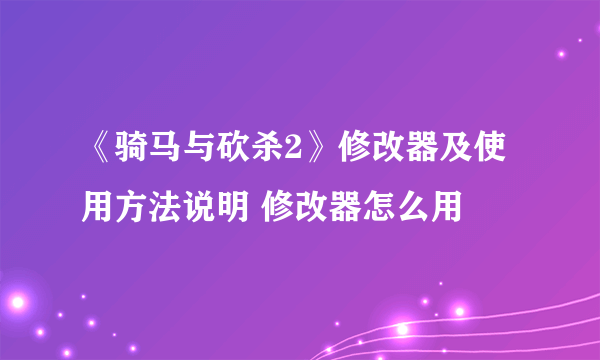 《骑马与砍杀2》修改器及使用方法说明 修改器怎么用