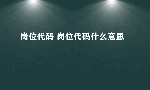 岗位代码 岗位代码什么意思