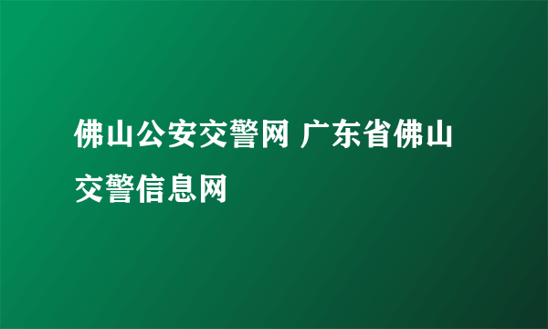 佛山公安交警网 广东省佛山交警信息网