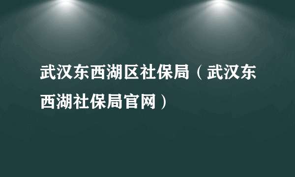 武汉东西湖区社保局（武汉东西湖社保局官网）