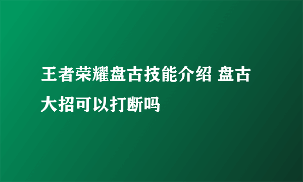 王者荣耀盘古技能介绍 盘古大招可以打断吗