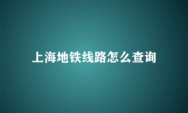 上海地铁线路怎么查询