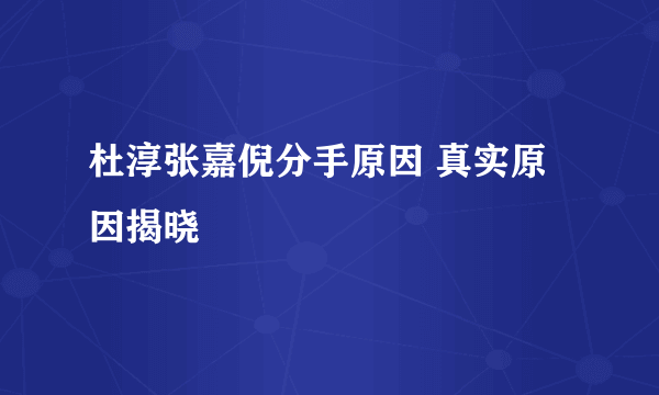 杜淳张嘉倪分手原因 真实原因揭晓