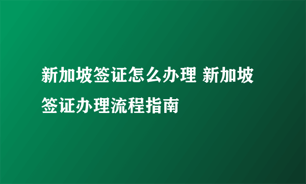 新加坡签证怎么办理 新加坡签证办理流程指南