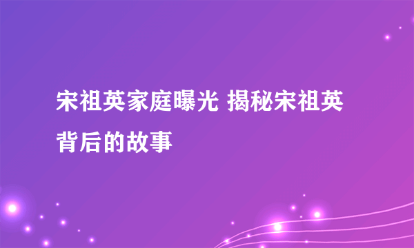 宋祖英家庭曝光 揭秘宋祖英背后的故事