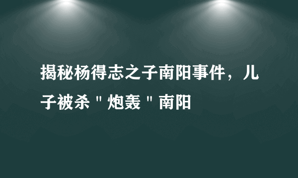 揭秘杨得志之子南阳事件，儿子被杀＂炮轰＂南阳