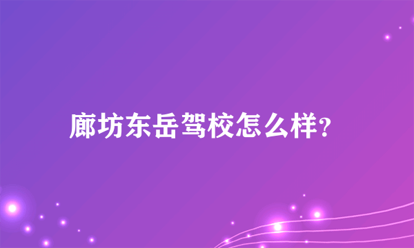 廊坊东岳驾校怎么样？