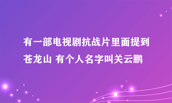 有一部电视剧抗战片里面提到苍龙山 有个人名字叫关云鹏