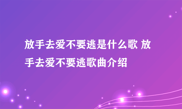 放手去爱不要逃是什么歌 放手去爱不要逃歌曲介绍