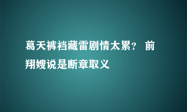 葛天裤裆藏雷剧情太累？ 前翔嫂说是断章取义