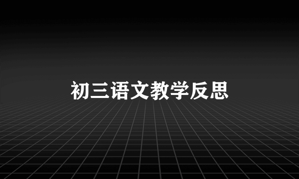 初三语文教学反思