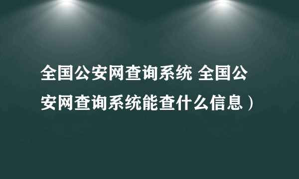 全国公安网查询系统 全国公安网查询系统能查什么信息）