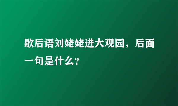 歇后语刘姥姥进大观园，后面一句是什么？