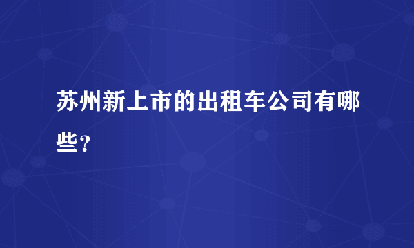 苏州新上市的出租车公司有哪些？