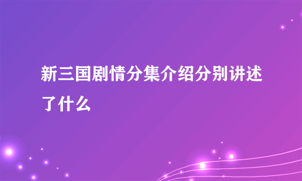 新三国剧情分集介绍分别讲述了什么