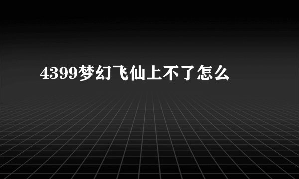 4399梦幻飞仙上不了怎么