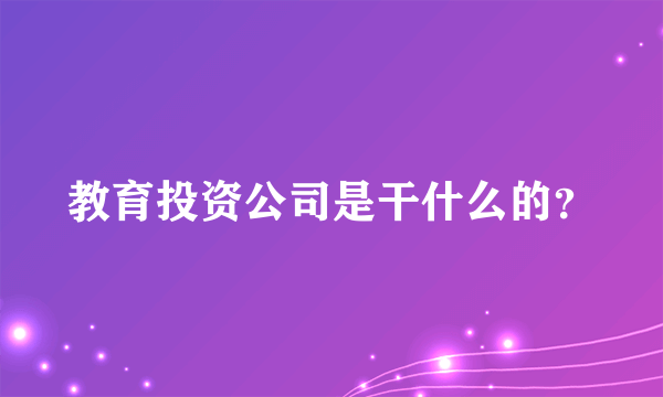 教育投资公司是干什么的？