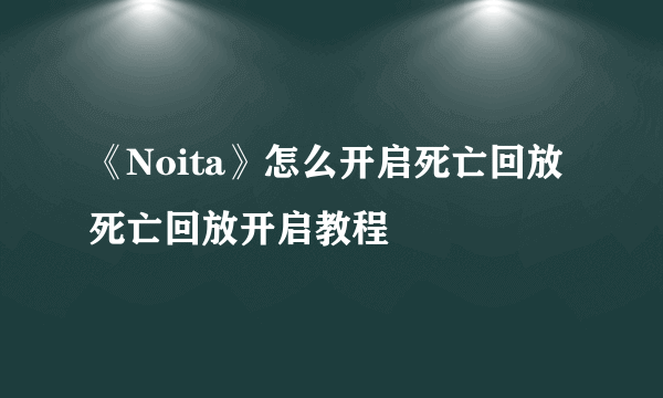 《Noita》怎么开启死亡回放 死亡回放开启教程