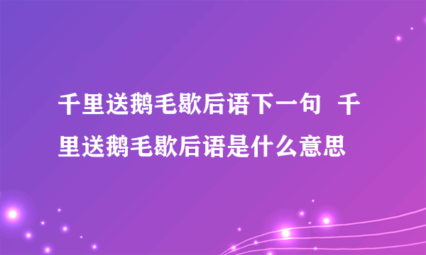 千里送鹅毛歇后语下一句  千里送鹅毛歇后语是什么意思