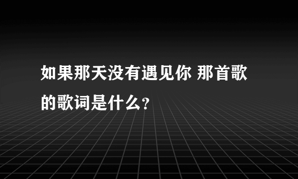 如果那天没有遇见你 那首歌的歌词是什么？