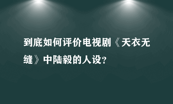 到底如何评价电视剧《天衣无缝》中陆毅的人设？