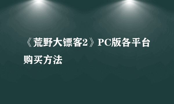 《荒野大镖客2》PC版各平台购买方法