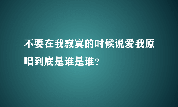 不要在我寂寞的时候说爱我原唱到底是谁是谁？