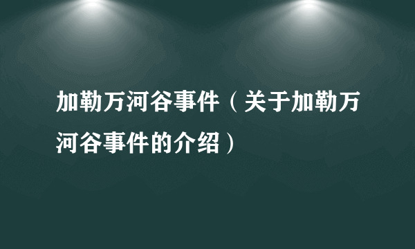 加勒万河谷事件（关于加勒万河谷事件的介绍）