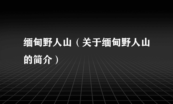 缅甸野人山（关于缅甸野人山的简介）