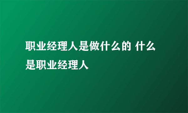 职业经理人是做什么的 什么是职业经理人