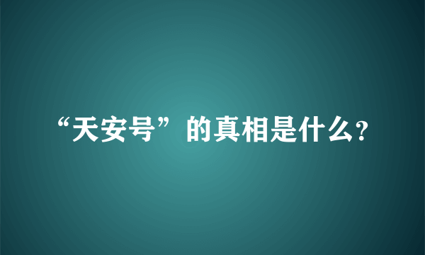 “天安号”的真相是什么？