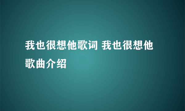 我也很想他歌词 我也很想他歌曲介绍