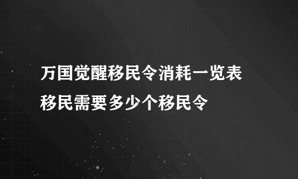 万国觉醒移民令消耗一览表 移民需要多少个移民令