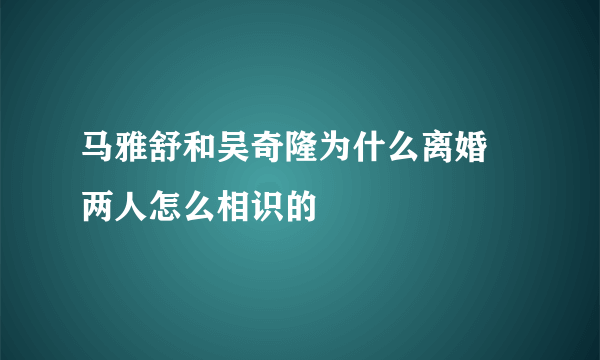 马雅舒和吴奇隆为什么离婚 两人怎么相识的