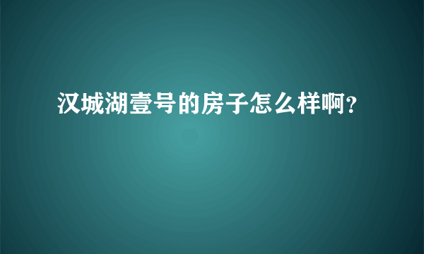 汉城湖壹号的房子怎么样啊？