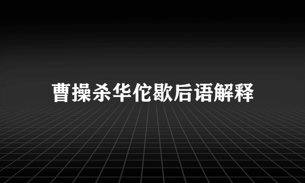 曹操杀华佗歇后语解释