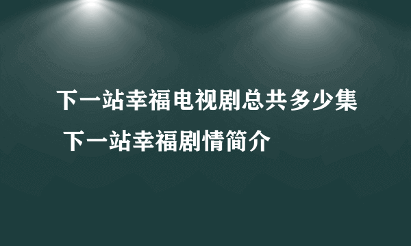 下一站幸福电视剧总共多少集 下一站幸福剧情简介