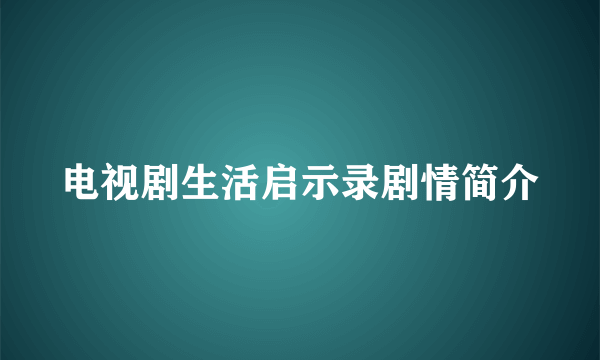 电视剧生活启示录剧情简介