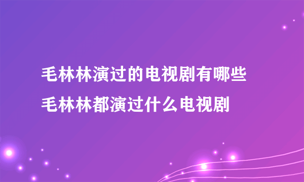 毛林林演过的电视剧有哪些 毛林林都演过什么电视剧