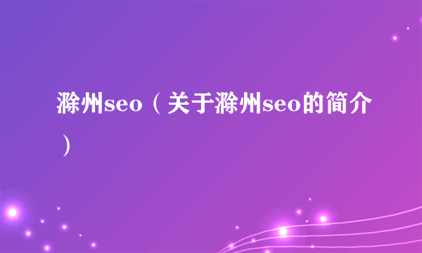 滁州seo（关于滁州seo的简介）