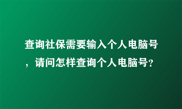 查询社保需要输入个人电脑号，请问怎样查询个人电脑号？