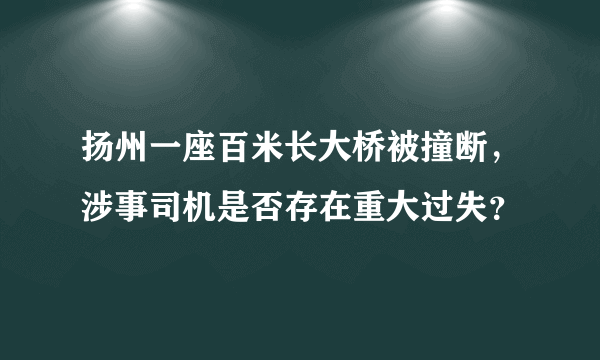 扬州一座百米长大桥被撞断，涉事司机是否存在重大过失？