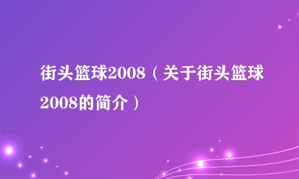 街头篮球2008（关于街头篮球2008的简介）