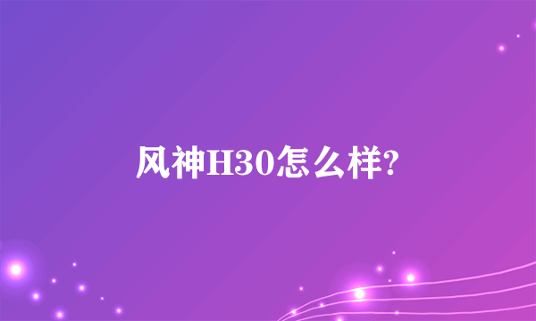 风神H30怎么样?