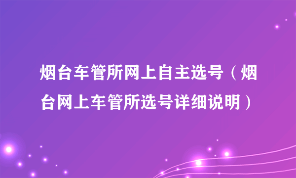 烟台车管所网上自主选号（烟台网上车管所选号详细说明）