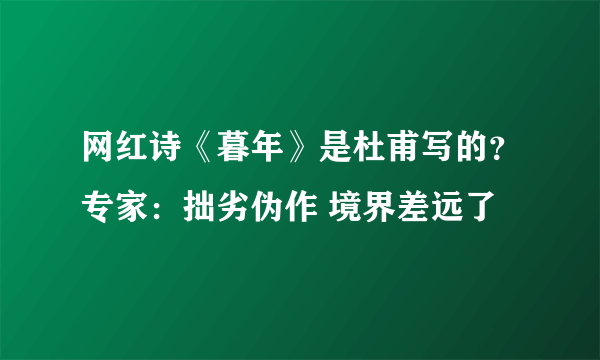 网红诗《暮年》是杜甫写的？专家：拙劣伪作 境界差远了